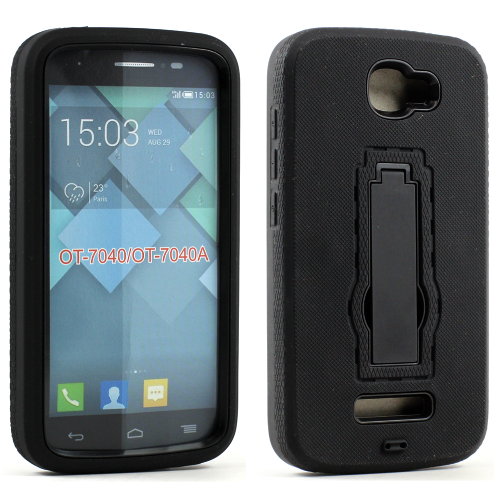 Alcatel ONE Touch Fierce 2 7040 Armor Hybrid Kickstand Case (Black)